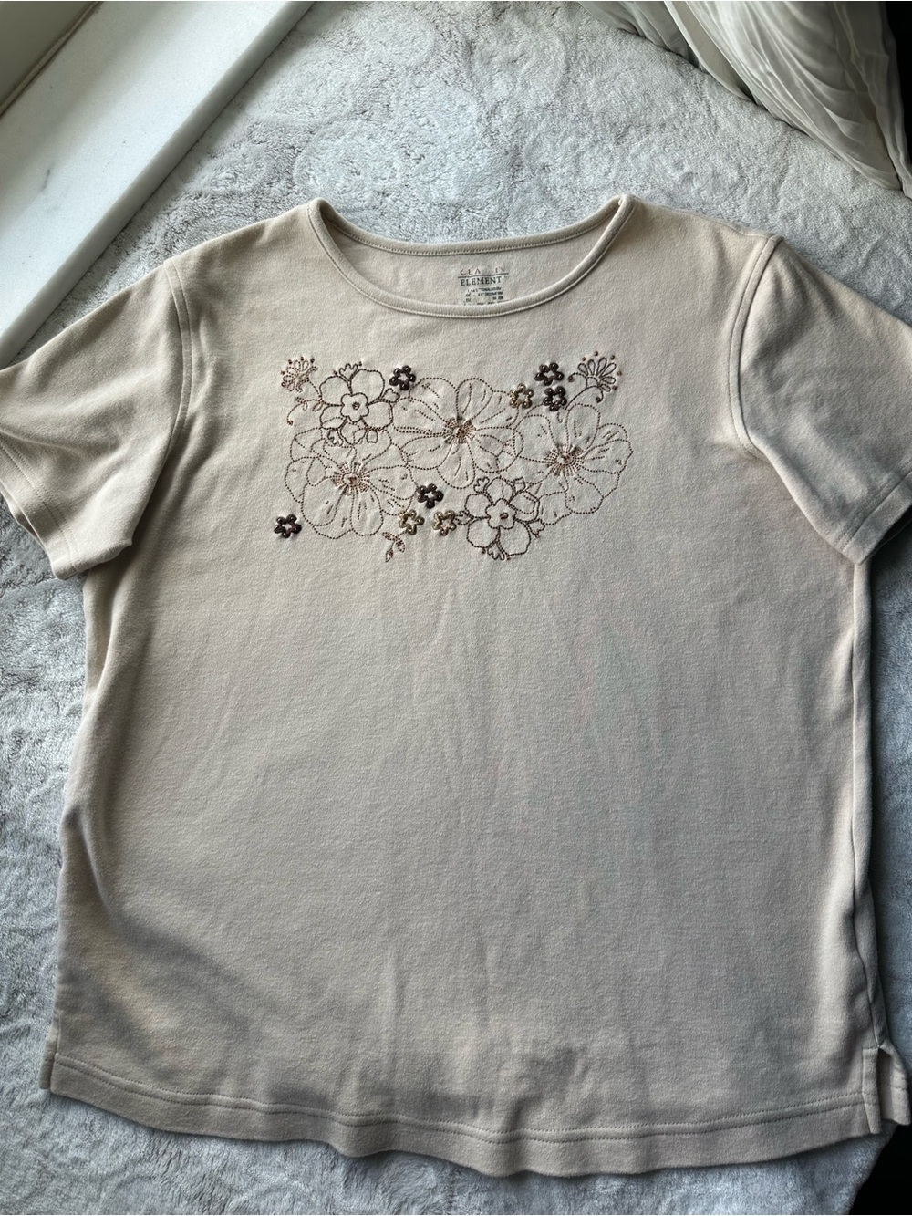 Darling Tan Floral Beaded Embroidered Top